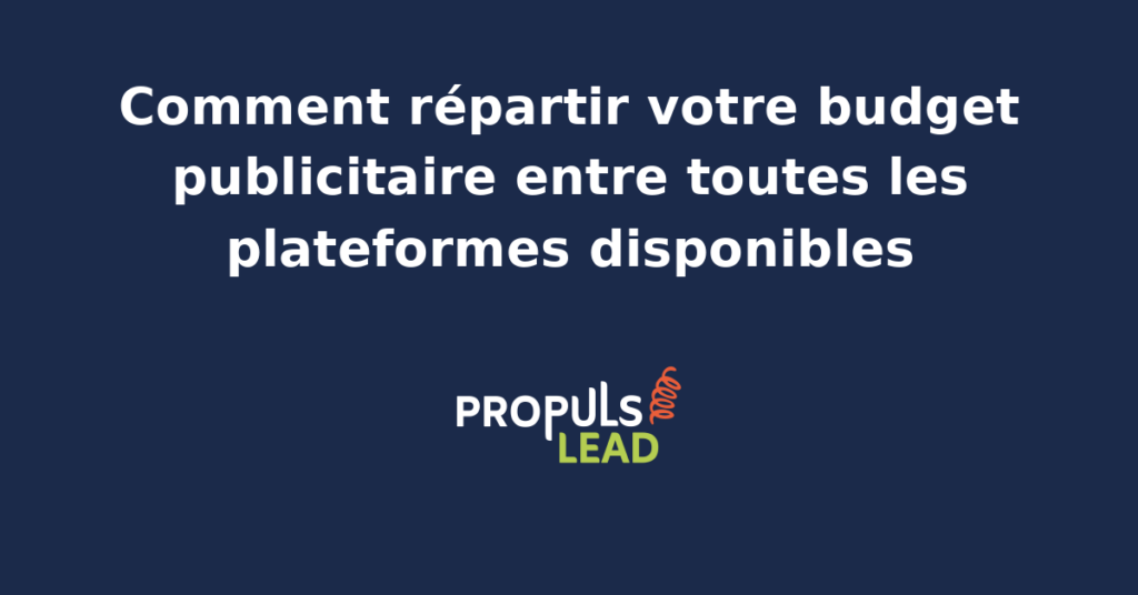 Illustration d'une répartition budgétaire multi-plateformes publicitaires avec graphique camembert, pondérations Google Meta LinkedIn TikTok et indicateurs de retour sur investissement pour PME