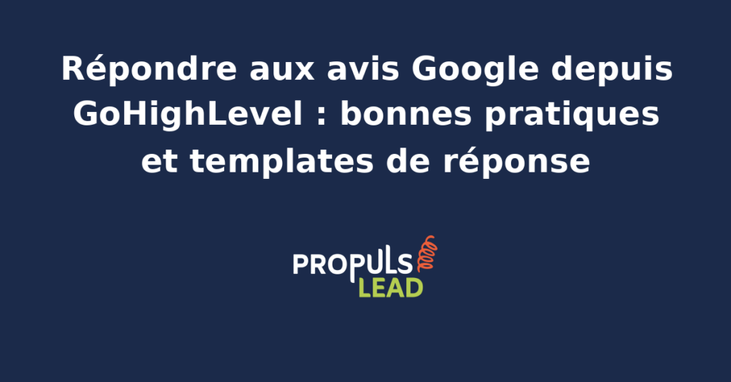 Interface GoHighLevel du module Reputation Management affichant la liste des avis Google reçus avec champ de réponse intégré, étoiles colorées et bouton publier.