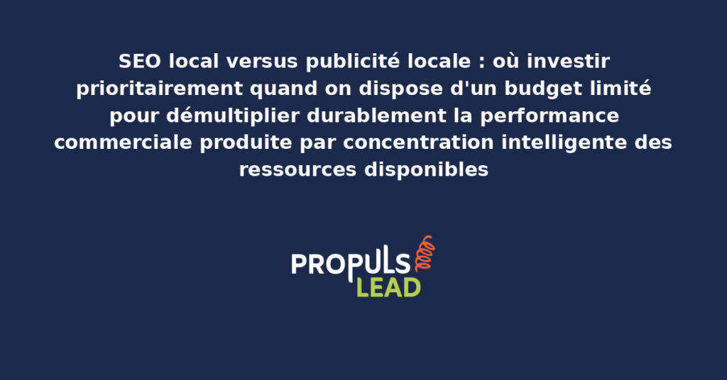 Tableau comparatif SEO local versus publicité locale présentant les avantages et inconvénients respectifs avec recommandations d'arbitrage budgétaire pour démultiplier la performance commerciale