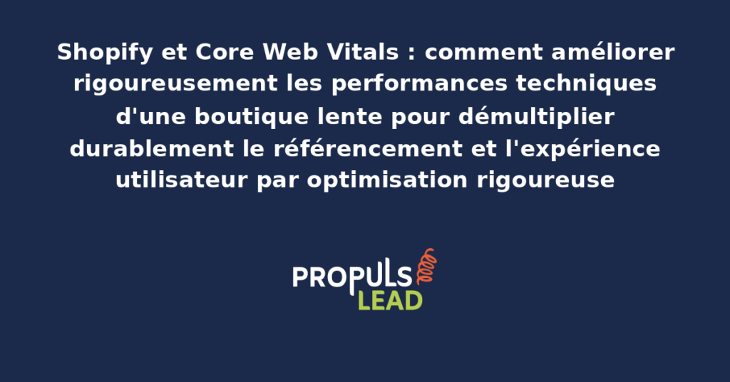 Tableau de bord Core Web Vitals Shopify présentant les indicateurs LCP FID et CLS avec dispositifs structurants d'amélioration pour démultiplier durablement les performances techniques de la boutique en ligne