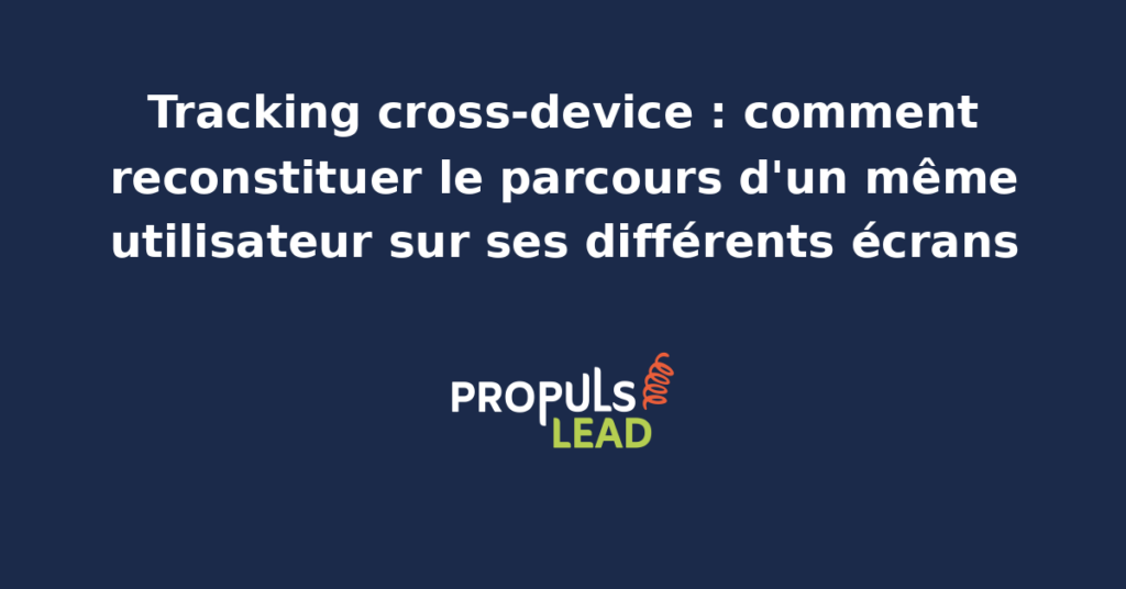 Schéma de tracking cross-device illustrant la réconciliation des sessions web et mobile d'un même utilisateur, du premier contact jusqu'à la conversion finale enregistrée dans le CRM