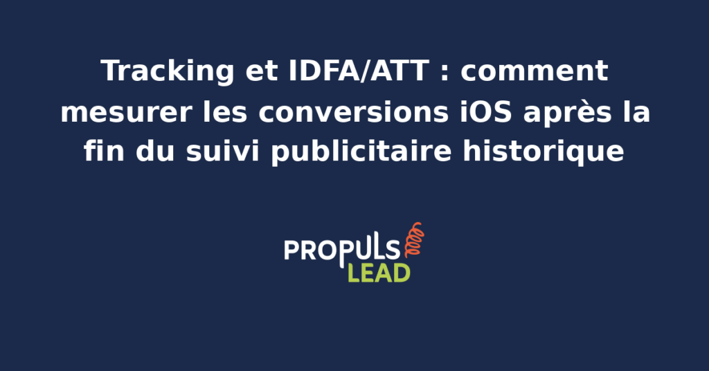 Schéma illustrant la mesure des conversions iOS après l'App Tracking Transparency, avec les flux SKAdNetwork, données first-party et conversions modélisées remontées aux régies