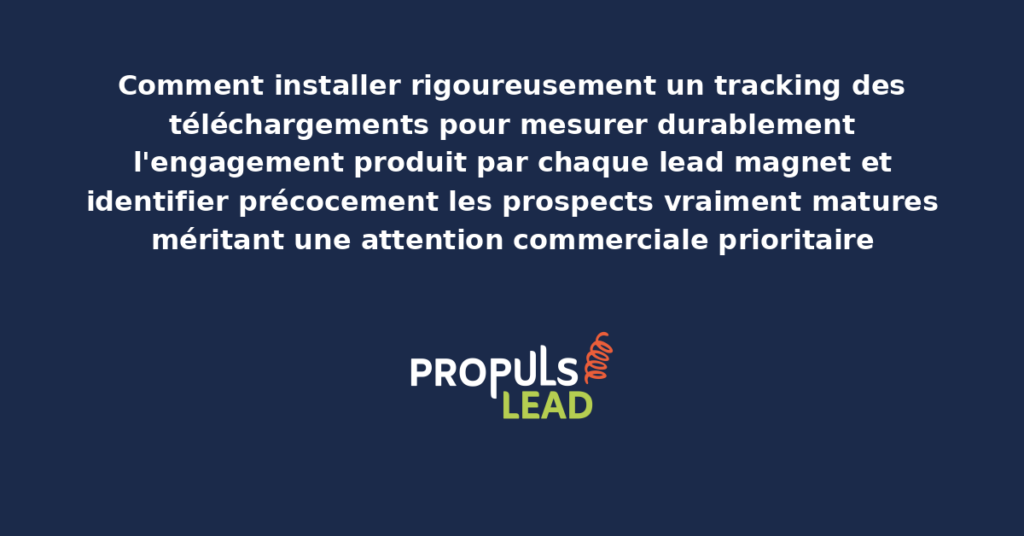 Schéma de tracking des téléchargements de lead magnets présentant les indicateurs structurants d'engagement par contenu pour identifier précocement les prospects vraiment matures méritant attention commerciale prioritaire