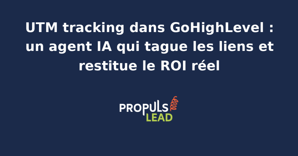 Schéma d'un agent IA qui génère des UTM cohérents sur tous les liens GoHighLevel et reconstitue le ROI réel par campagne dans le CRM PME.