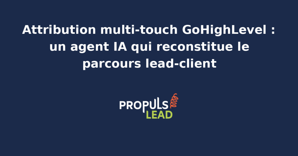 Interface GoHighLevel affichant un rapport d'attribution multi-touch généré par un agent IA.