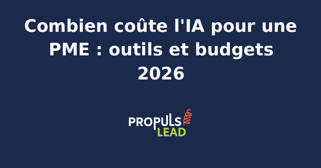 Infographie des coûts moyens de l'IA pour une PME en 2026 avec répartition par poste de dépense.