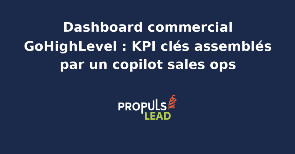Interface de dashboard commercial GoHighLevel affichant des KPI de performance commerciale en temps réel.