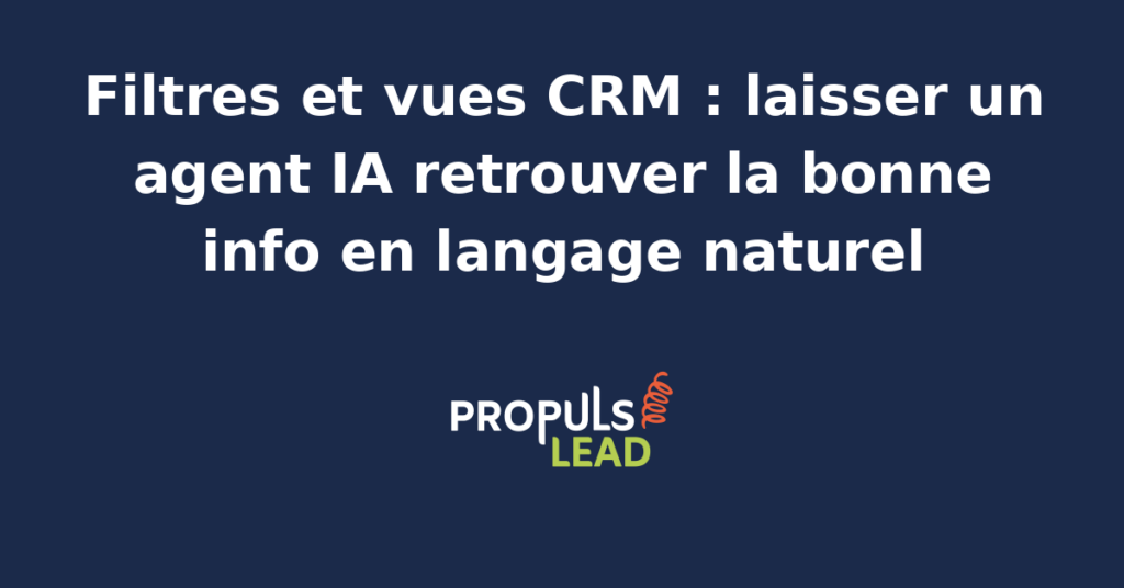 Interface CRM moderne avec champ de recherche en langage naturel et résultats filtrés par un agent IA.