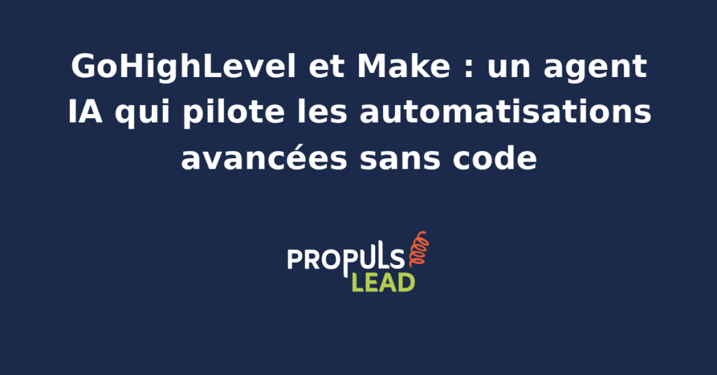 Interface GoHighLevel et Make connectées par un agent IA pour automatiser les workflows marketing et commerciaux.