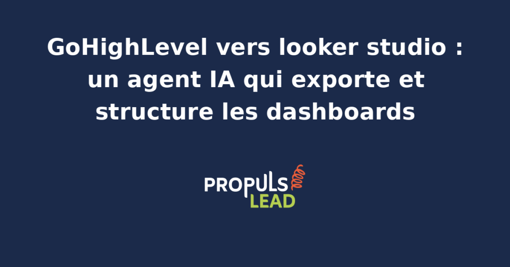 Interface montrant un agent IA connectant GoHighLevel à Looker Studio pour générer des dashboards automatisés.