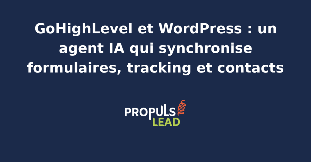 Interface d'intégration entre GoHighLevel et WordPress avec synchronisation automatisée des données par un agent IA.