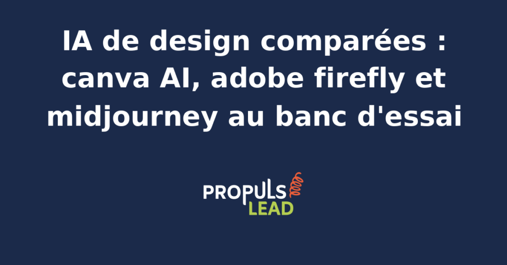 Interface de trois outils d'IA générative pour le design : Canva AI, Adobe Firefly et Midjourney côte à côte sur un écran d'ordinateur.