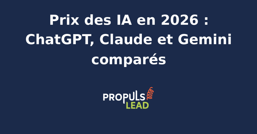 Tableau comparatif des prix des assistants IA ChatGPT, Claude et Gemini en 2026 avec logos des trois plateformes.