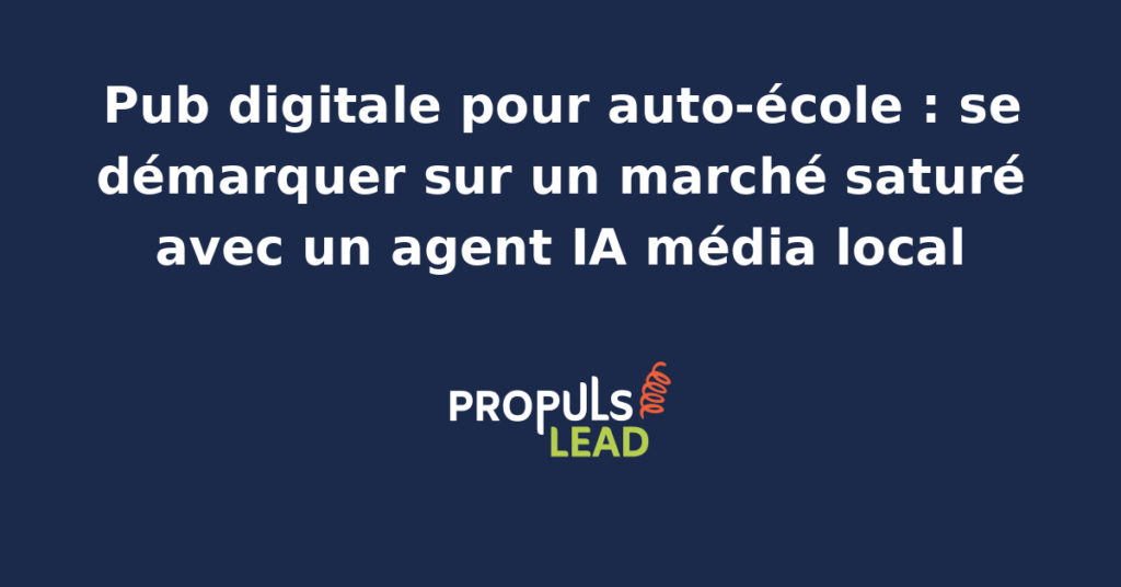 Auto-école moderne avec un gérant consultant un tableau de bord de campagnes Google Ads et Meta Ads locales pilotées par un agent IA média