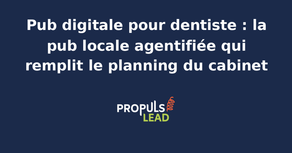 Cabinet dentaire moderne avec une praticienne consultant un tableau de bord de pub locale conforme à la déontologie, piloté par un agent IA qui remplit le planning