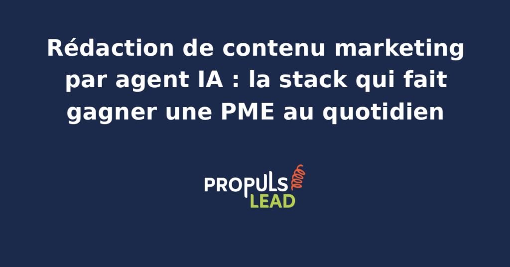 Schéma d'une PME qui combine un agent IA éditorial et un copilot rédactionnel pour produire son contenu marketing à cadence soutenue, supervisé par le marketing manager.