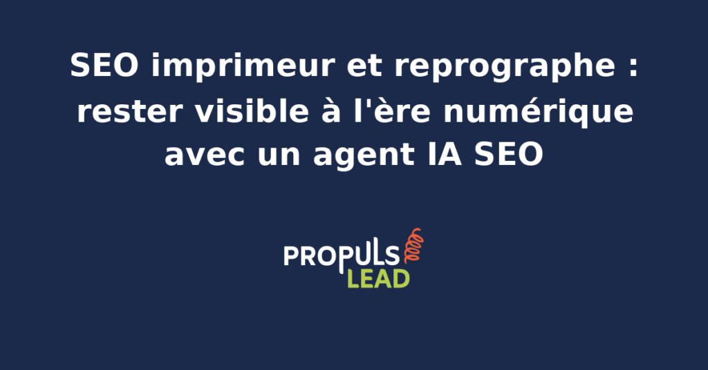 Atelier d'impression numérique avec écran affichant des données SEO pour imprimeurs et reprographes.