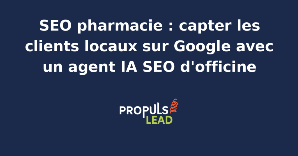 Pharmacienne consultant les résultats SEO locaux de sa pharmacie sur un écran d'ordinateur avec un agent IA en arrière-plan.