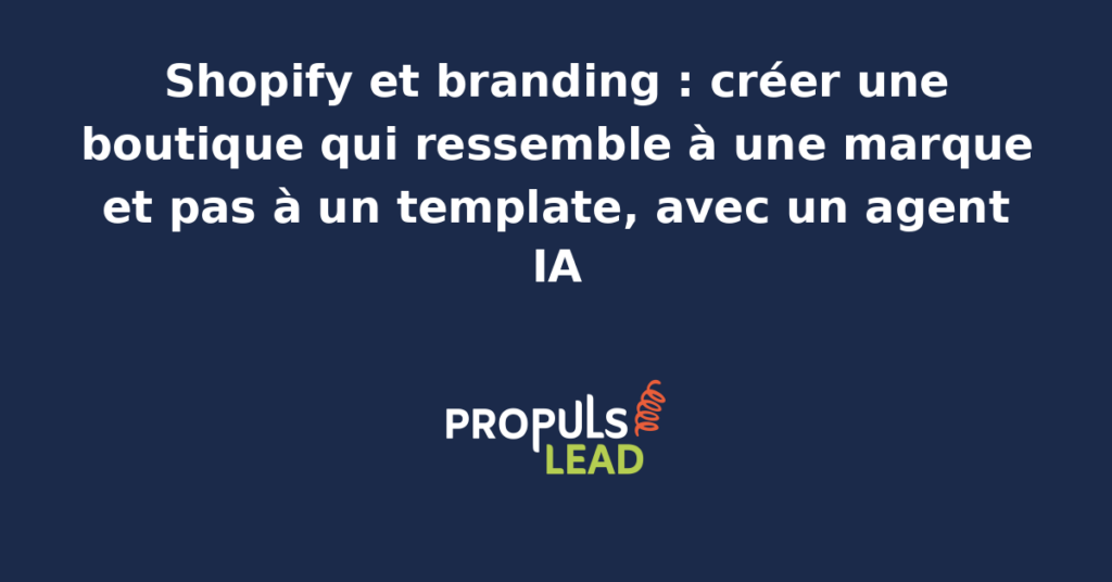 Comparaison entre une boutique Shopify au look template générique à gauche et la même boutique transformée en marque distinctive à droite avec un agent IA design qui audite la signature visuelle