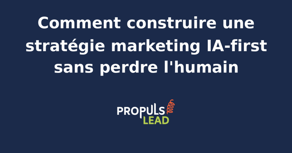 Schéma d'une stratégie marketing IA-first avec orchestration multi-agents IA et points de reprise humaine dans la méthodologie PROPULSE