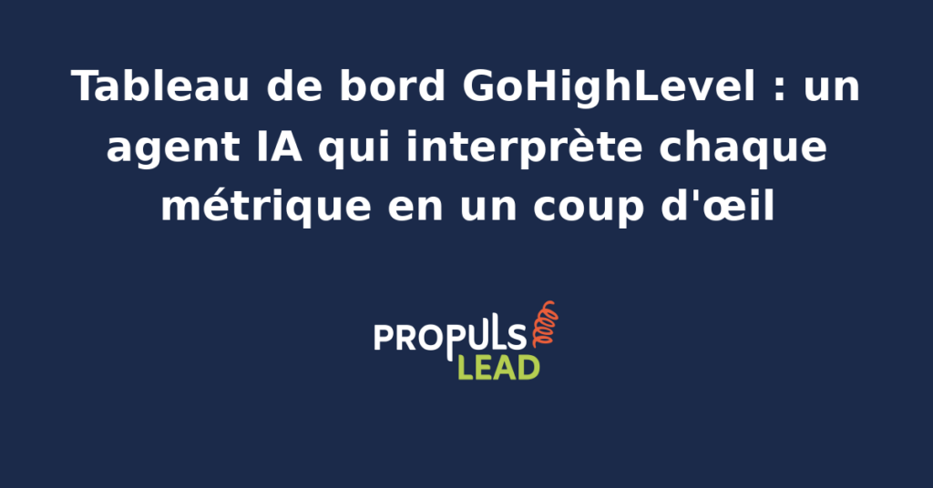 Interface du tableau de bord GoHighLevel avec visualisation des métriques interprétées par un agent IA en temps réel.