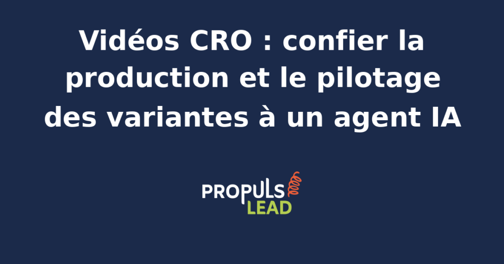 Vue d'une page produit avec lecteur vidéo et tableau de bord d'A/B testing géré par un agent IA, restituant les variantes de vidéos courtes et leurs taux de conversion par segment