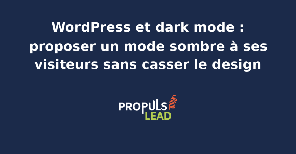 Interface WordPress avec mode sombre activé, affichant un design cohérent et moderne.