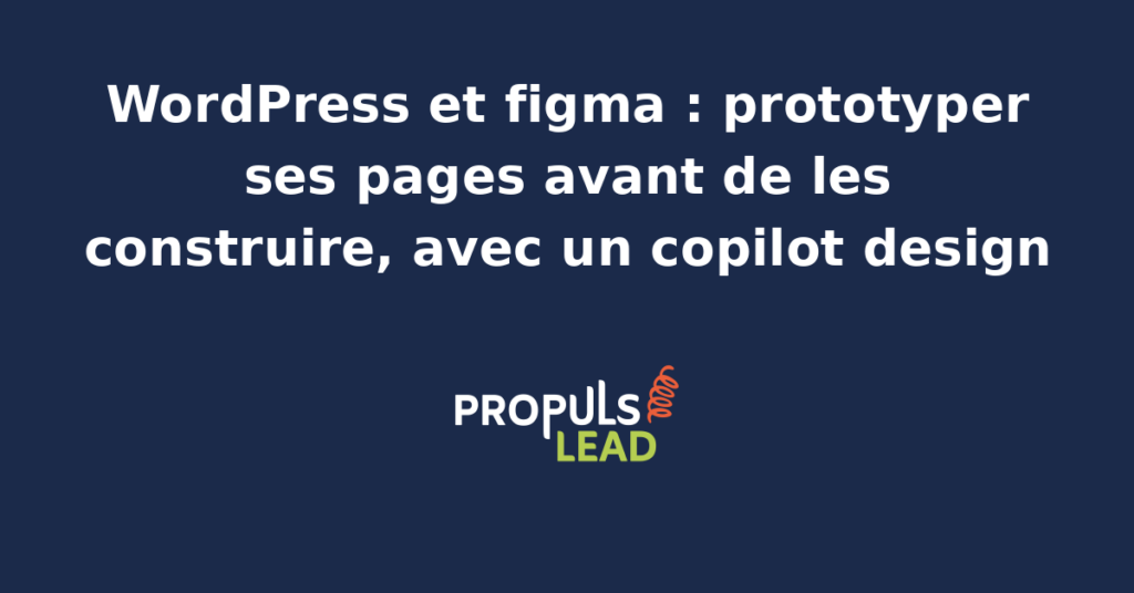 Interface Figma montrant une maquette de page WordPress avec annotations de design system et composants réutilisables.