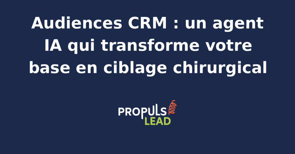 Interface d'un agent IA analysant des données CRM pour un ciblage publicitaire précis.