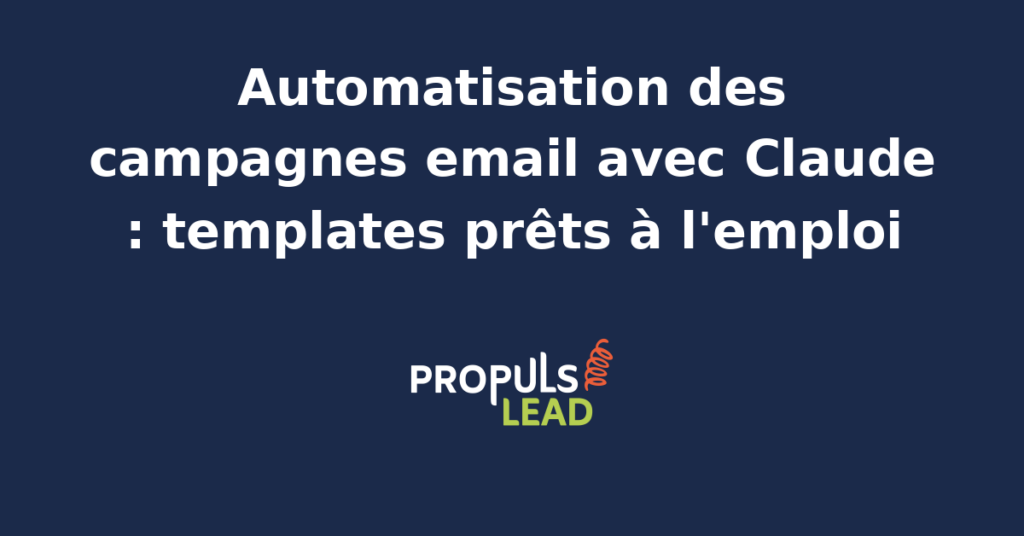 Interface de création d'emails automatisés avec l'agent IA Claude, affichant des templates prêts à l'emploi pour les campagnes marketing.