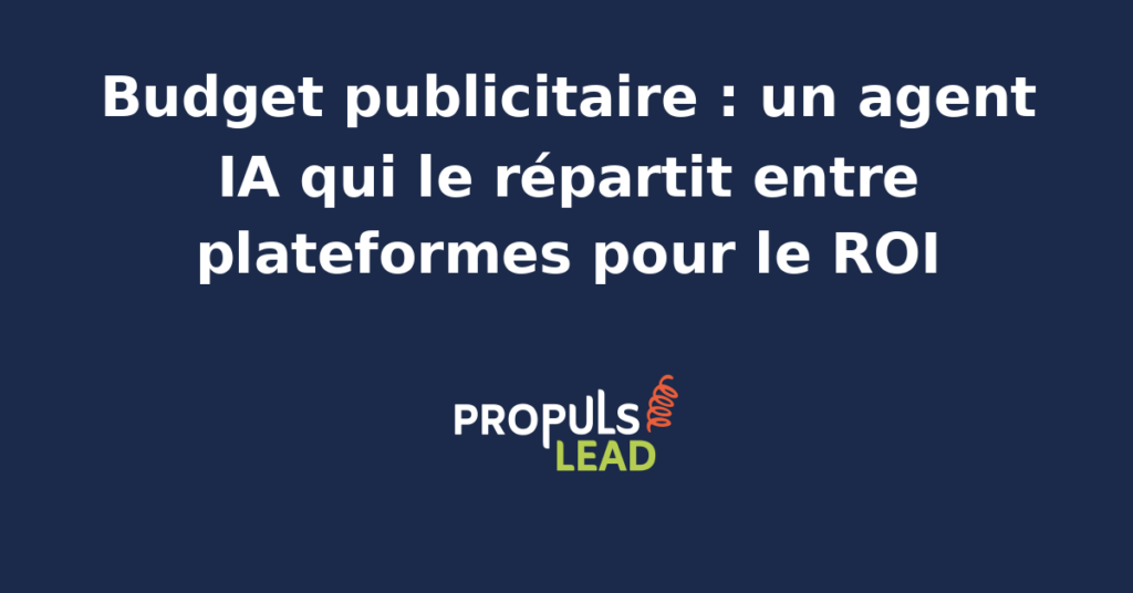 Interface d'un agent IA analysant des données publicitaires pour répartir un budget entre plateformes et améliorer le ROI.