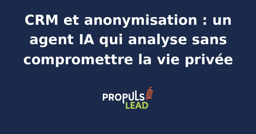 Schéma d'un agent IA analysant des données CRM anonymisées pour respecter la vie privée des clients.