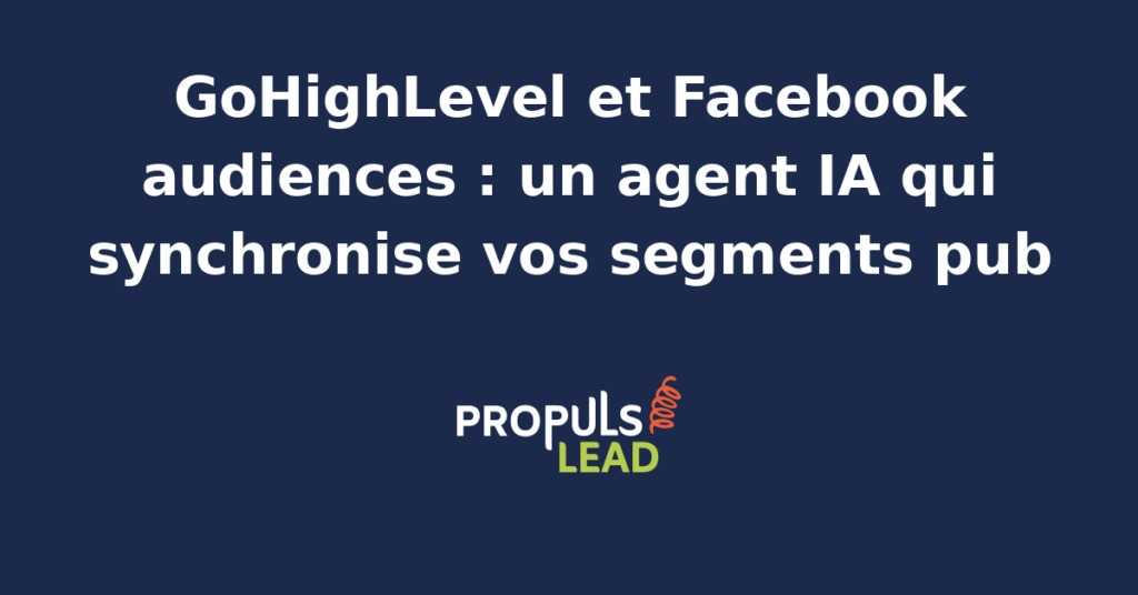 Interface GoHighLevel synchronisant des segments Facebook Audiences avec un agent IA en arrière-plan.
