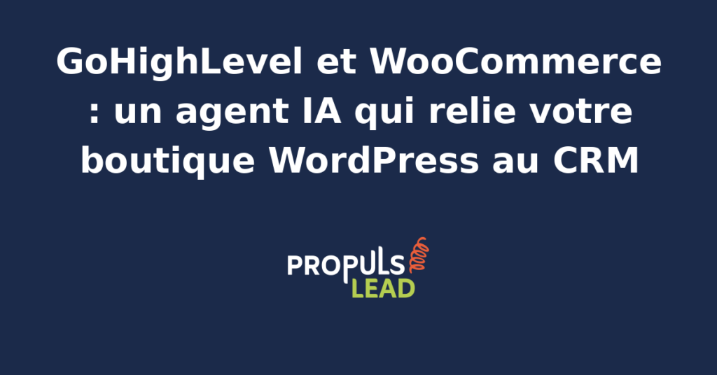 Schéma d'intégration entre WooCommerce et GoHighLevel via un agent IA pour automatiser la gestion des données clients et commandes.