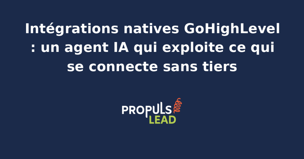 Schéma d'un agent IA connectant les intégrations natives de GoHighLevel sans outils tiers comme Zapier ou Make.