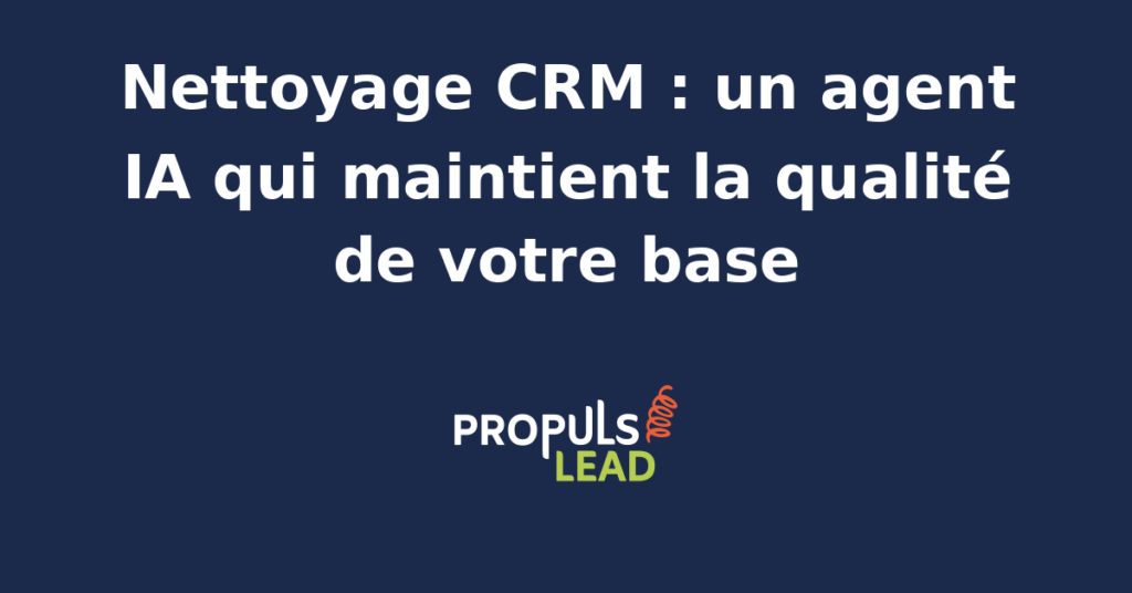 Interface d'un agent IA analysant et nettoyant une base CRM avec des indicateurs de qualité des données.