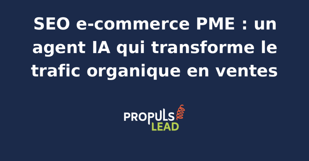 Interface d'un agent IA analysant des données SEO pour un site e-commerce de PME, avec graphiques de performance et recommandations automatisées.