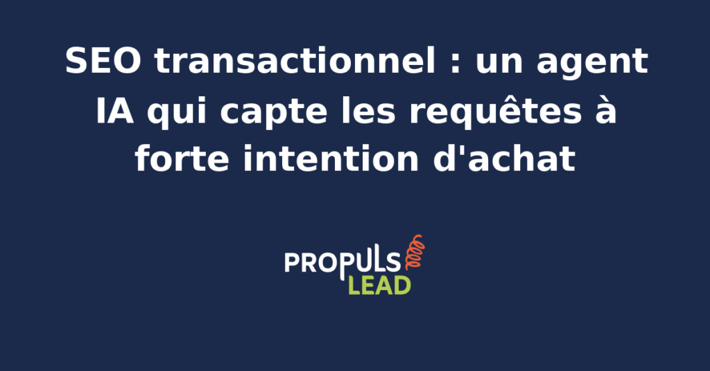 Interface d'un agent IA analysant des requêtes SEO transactionnelles pour optimiser les pages produits et catégories d'un site e-commerce.