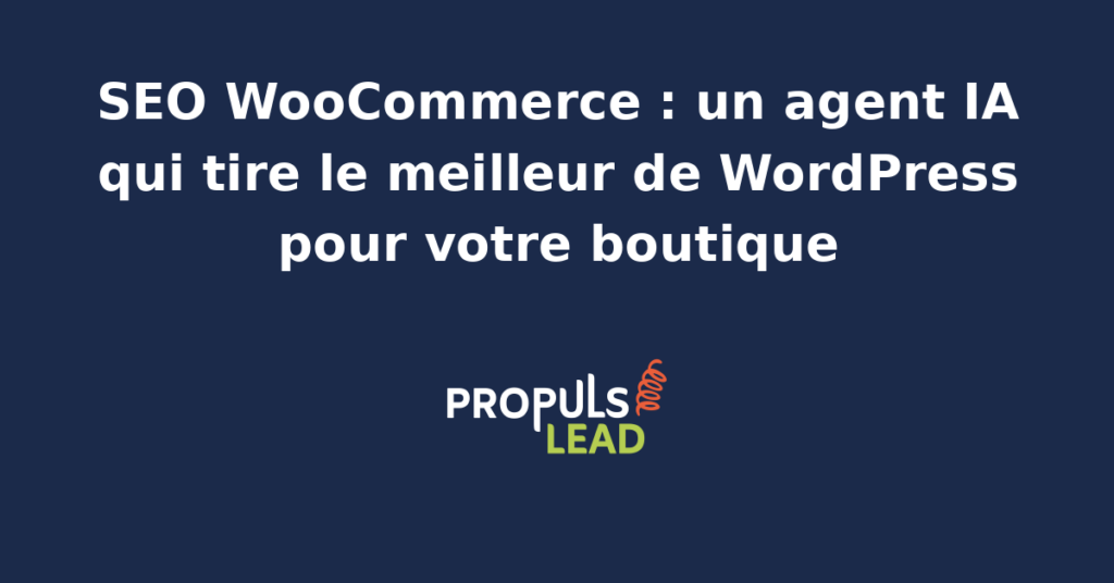 Interface d'un agent IA analysant des données SEO WooCommerce sur un tableau de bord WordPress.