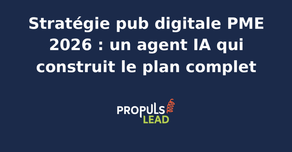 Interface d'un agent IA analysant des données pour élaborer une stratégie pub digitale complète pour une PME.