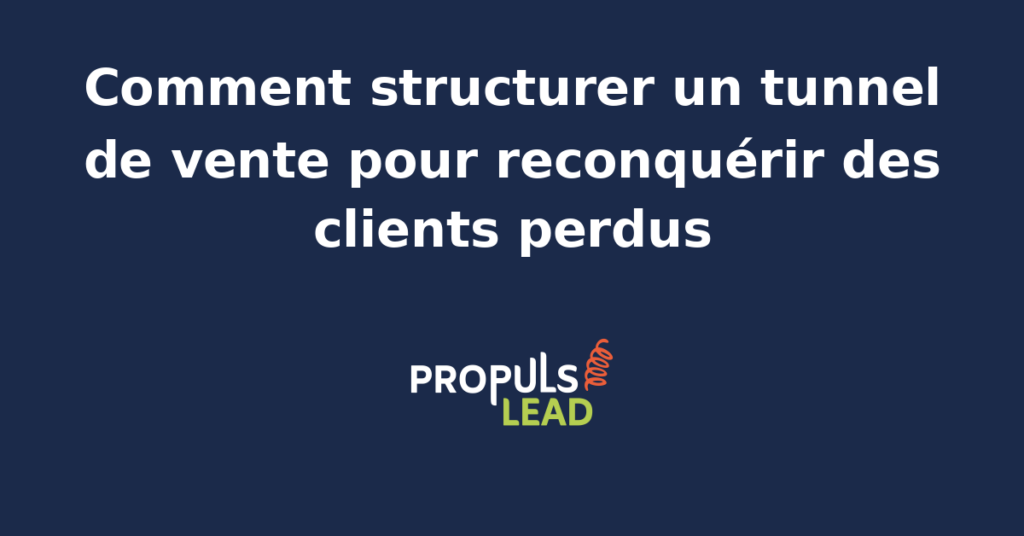 Schéma d'un tunnel de vente automatisé pour réengager des clients perdus avec des étapes de scoring, de personnalisation et de relance ciblée.
