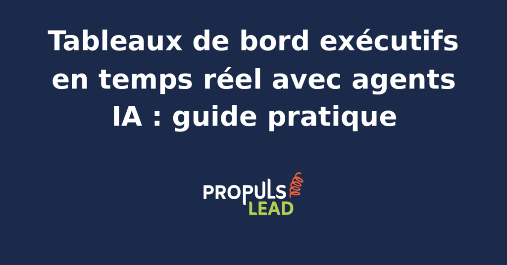 Interface de tableau de bord exécutif automatisé par agent IA avec données marketing et commerciales en temps réel.