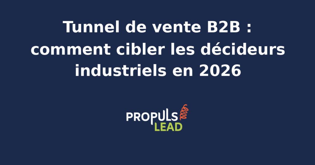 Schéma d'un tunnel de vente B2B ciblant des décideurs industriels avec des outils d'automatisation et d'IA.