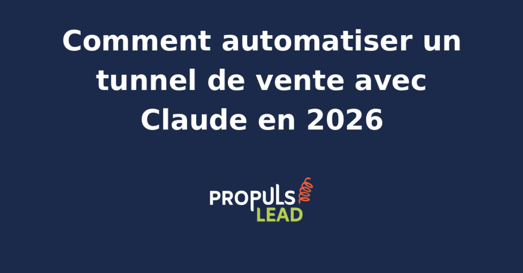 Schéma d'un tunnel de vente automatisé avec Claude, intégrant CRM et workflows IA pour convertir des leads en clients.