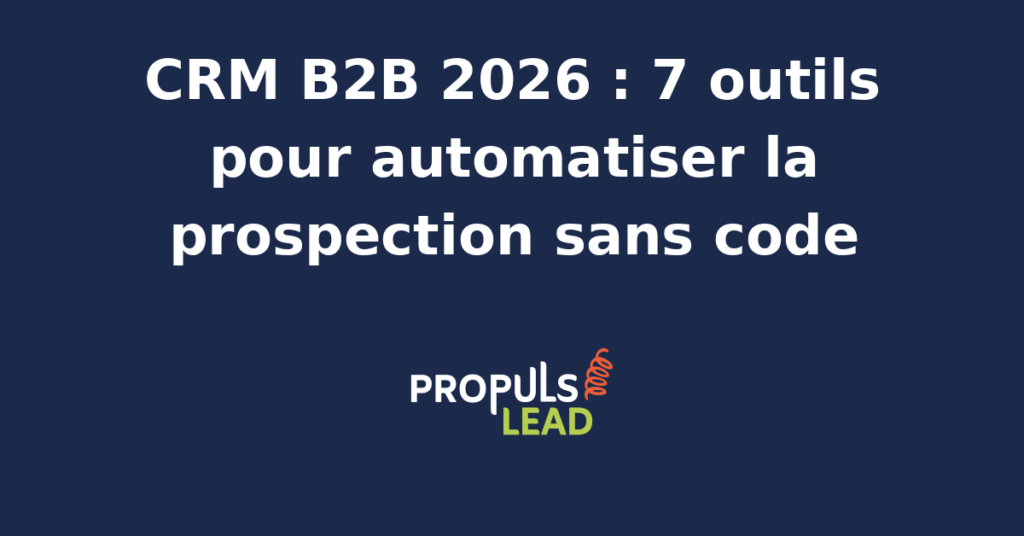 Interface d'un outil CRM B2B automatisant la prospection sans code, avec flux de données et workflows visuels.